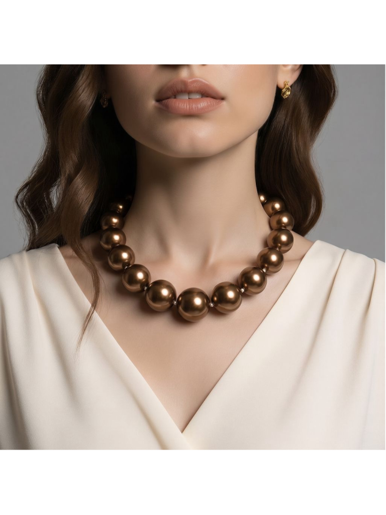 Vintage Bronze Large Beaded Necklace Boho Mcm Retro Coquette Special Occasion